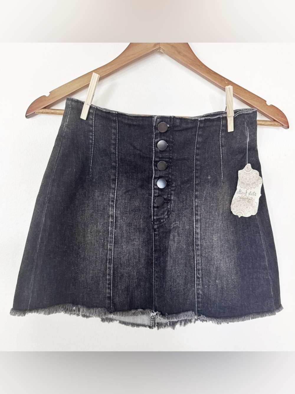 Altar’d state Black Denim Mini Skirt with Button Waist small NWT